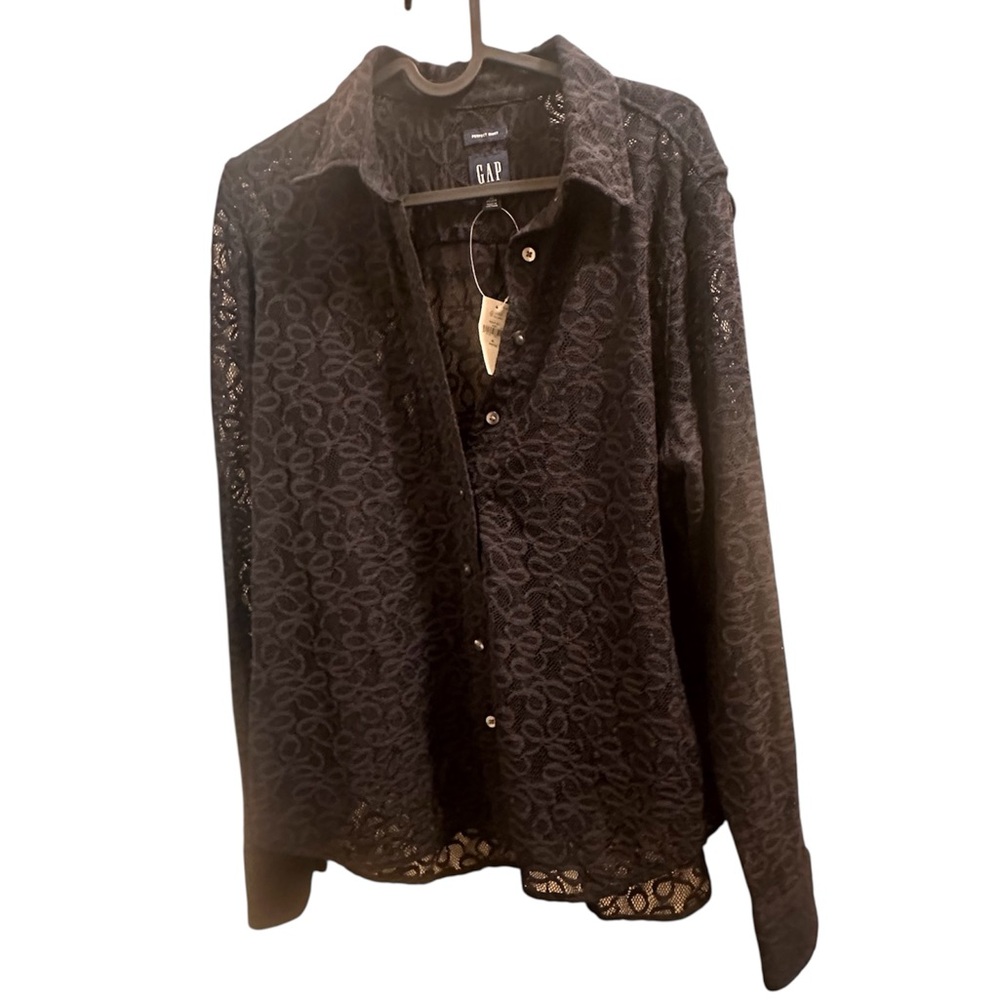 GAP Black Floral Lace Button Up Shirt